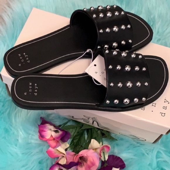 a new day Shoes - NEW! Tafia Studded Black Slides
